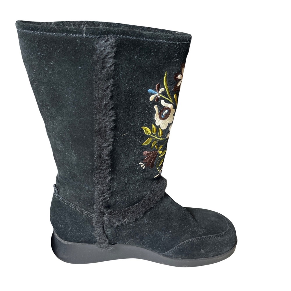 Nanuk Winter Boots Suede Faux Fur Embroidered Black Women 9 Boho Floral - Picture 9 of 10